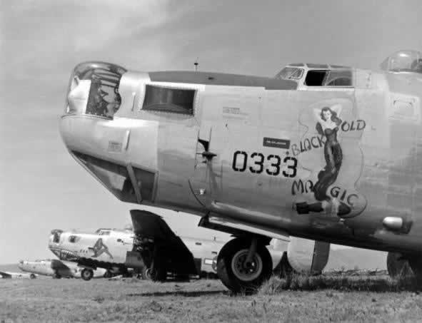 Lines of B-24 Liberators await the scrap heap at Kingman AAF in Arizona